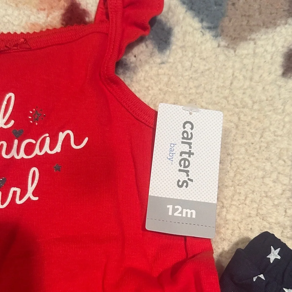 Carter's Red 'All American Girl' Bodysuit with Starry Navy Diaper Cover